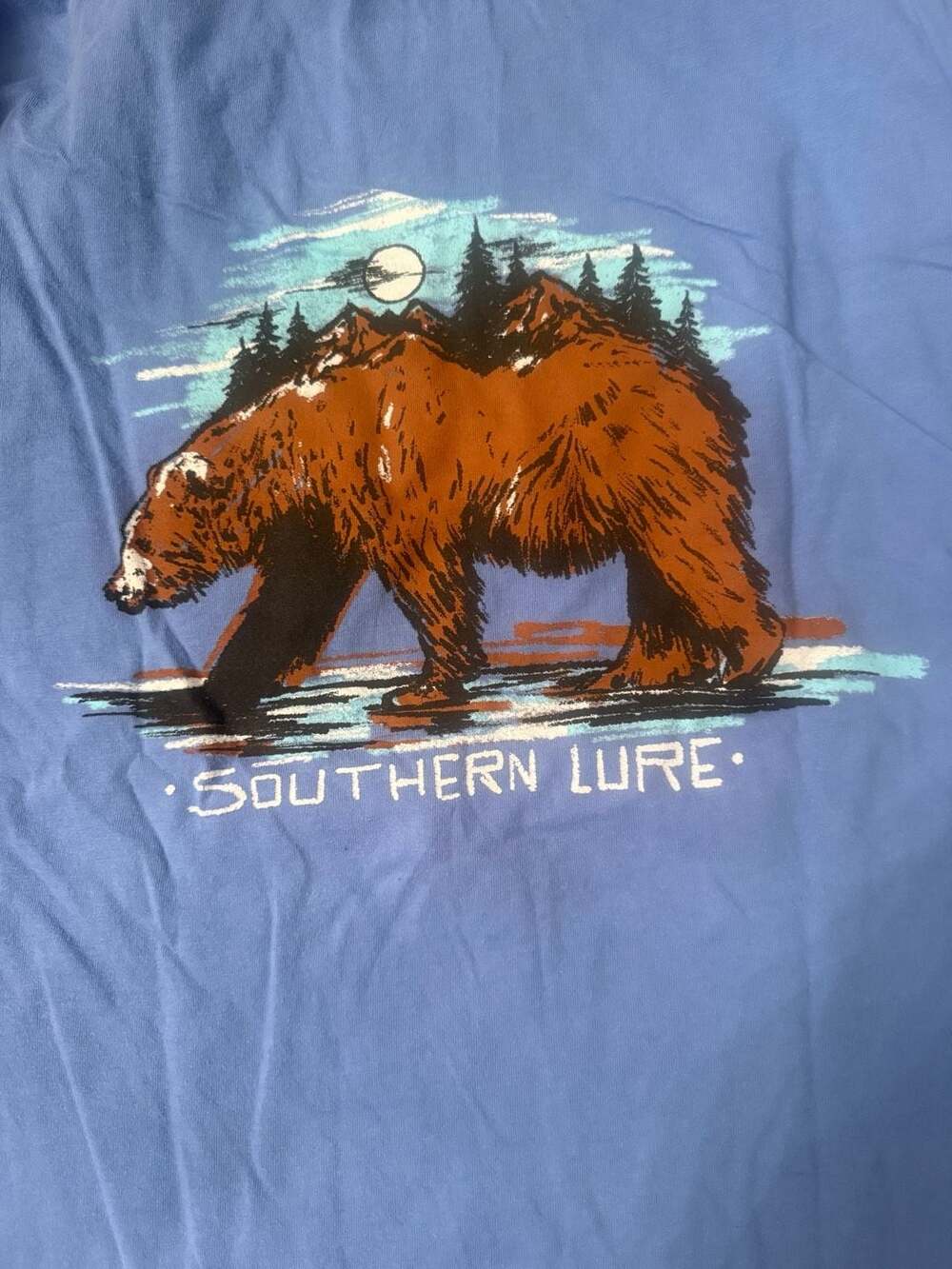 Southern Lure Short Sleeve Pocket T-Shirt Blue Bear Mountain Graphic Men's sz M